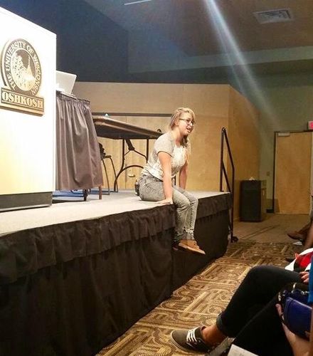 On stage at University of Wisconsin Oshkosh